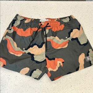 Topman Olive and Orange Camo Swim Trunks